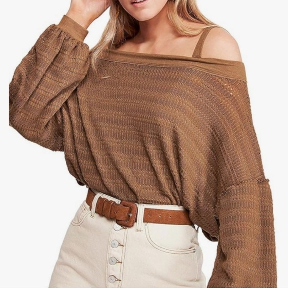 Free People Brown Off-Shoulder Top